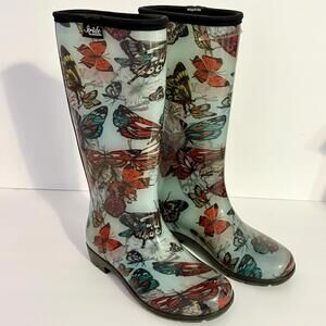 Stride Sloggers Rain Boots Rubber Size 6 Butterfly Print Blue Spring NEW